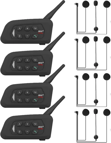 Vista 4 de MIMIRACLE V4 Plus Casco de Motocicleta Bluetooth Intercomunicador, Auriculares hasta 4 Conductores 1500M IP65 Impermeable Sistema de Comunicación 1