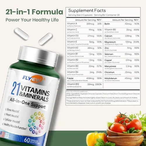 Vista 3 de Multivitamínico para mujeres y hombres - Multivitamínico para hombres y mujeres para el apoyo a la salud de los huesos, la piel y el sistema