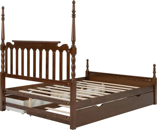 Vista 7 de MERITLINE Cama de plataforma tamaño Queen con cama nido individual XL y 2 cajones de almacenamiento, marco de cama de plataforma de madera maciza