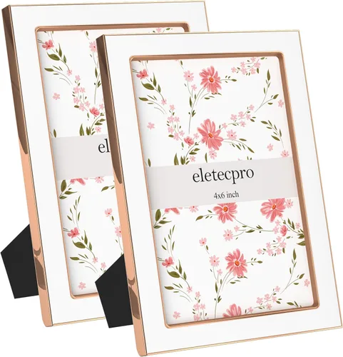 Vista 17 de eletecpro 4x6 Enamel Picture Frame with Real Glass Cover, Pink, 1-Pack Rosa con oro
