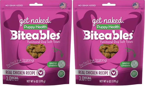 Vista 6 de Get Naked Biteables - Golosinas suaves diarias para la salud del cachorro, hechas con pollo real, fortificadas con calostro y probióticos