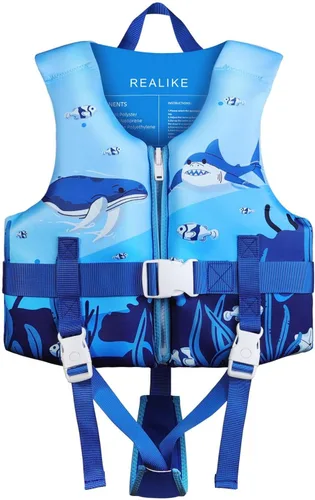 Vista 10 de REALIKE Kids Swim Vest for Toddler Adjustable Safety Strap Swimming Aids for Toddlers Children Float Swimsuit, Suitable for Age 2-10 Years/22-88lbs