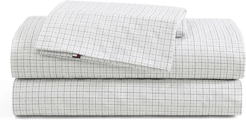 Vista 29 de Tommy Hilfiger - Sábanas para cama individual, ropa de cama de percal de algodón crujiente y fresca con funda de almohada a juego, juego de cama