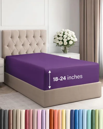 Vista 27 de Sábana bajera ajustable extra profunda Twin XL – Sábana bajera individual de lujo de hotel solamente – Se adapta fácilmente a colchones de 18 a 24