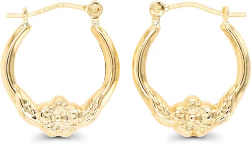 Vista 2 de Aretes de aro de oro amarillo de 14 quilates con múltiples formas de cierre con bisagras, alas y corazón, paloma y querubín, aretes de oro macizo