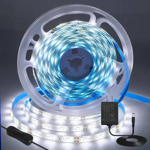 Vista 8 de Resistente al agua IP65, tira de luz LED flexible impermeable de 12 V, tiras de luz LED cortables de 16.4 pies, 300 unidades de cadena de Blanco