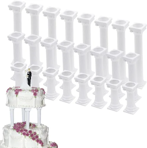 Vista 7 de 12 piezas de 3 tamaños de columna romana soporte para tartas, soportes escalonados para tartas de fondant, soporte separador de niveles para tartas