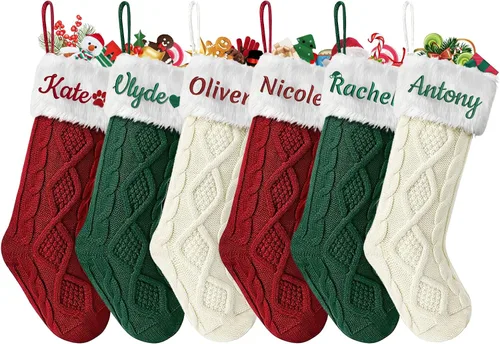 Vista 26 de Dreamdecor - Medias de Navidad personalizadas con nombre y monogramas, medias familiares de 18 pulgadas con placa de cuero para niños, 1 paquete