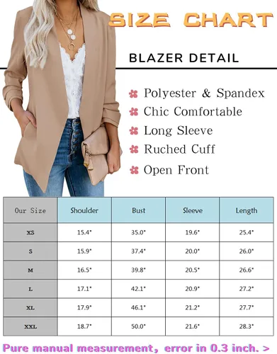 Vista 6 de Ofenbuy Blazer casual de manga larga con frente abierto para negocios trabajo oficina chaquetas