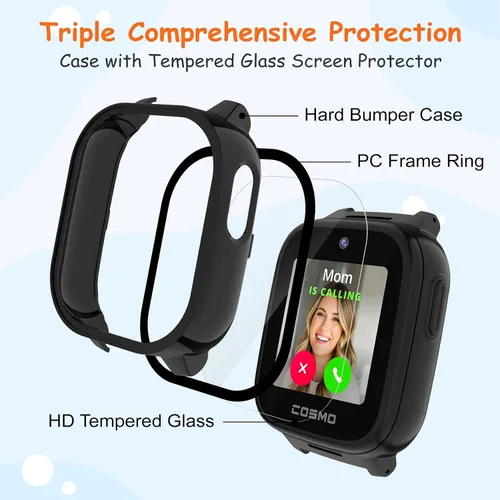 Vista 3 de Funda para Cosmo Jr Track 5 Protector de pantalla, paquete de 2 fundas duras de policarbonato HD, vidrio templado HD, carcasa de protección completa
