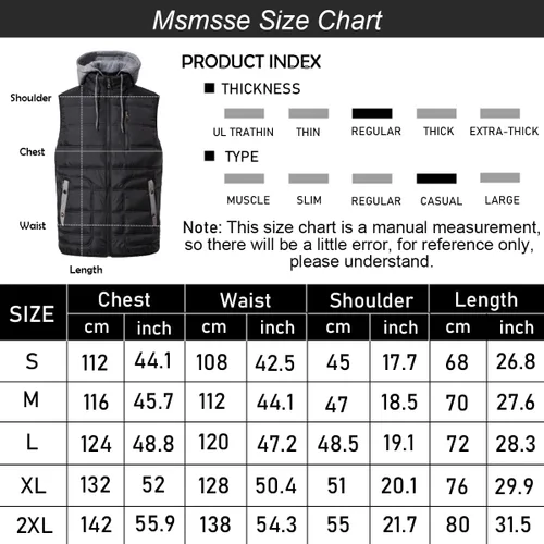 Vista 6 de Msmsse Chalecos acolchados para hombre, chaleco de invierno para hombre, ligero, resistente al viento, chaleco con capucha para golf y correr