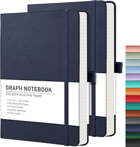Vista 65 de RETTACY Lined Journal Notebook, 192 Numbered Pages per Pack, 5.7'' x 8.3'' 2-Pack, Leather Hardcover, 100 GSM Thick Paper, for Men & Women, Negro