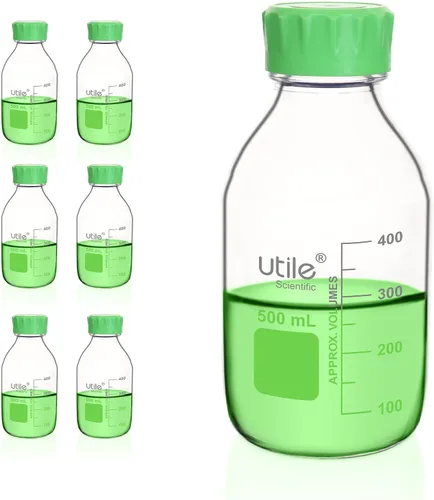 Vista 10 de Utile Botella multimedia, 3.3 botellas de vidrio de borosilicato con tapones de rosca GL45, 6 botellas de medios de laboratorio de 3.4 fl oz