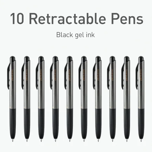 Vista 3 de Pentonic GR-T Bolígrafos de gel retráctiles, 10 unidades, tinta negra, punta fina de 0.7 mm, escritura suave para diario, toma de notas, oficina
