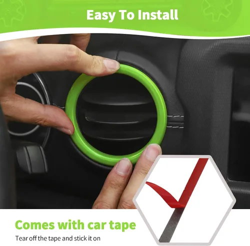 Vista 5 de RT-TCZ Kit de cubierta interior verde para Jeep JL JLU 2018-2023 Anillos de ajuste de ventilación de CA Accesorios interiores verdes 20 piezas