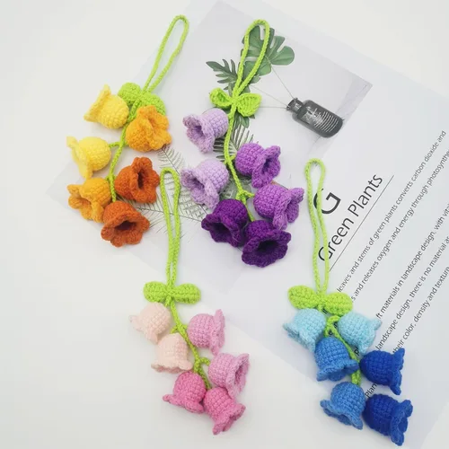 Vista 5 de Adorno colgante para espejo retrovisor de automóvil, cesta de flores de ganchillo, accesorios para plantas, adorno de automóvil tejido hecho a mano