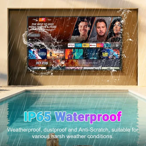 Vista 3 de Televisión inteligente impermeable de 55 pulgadas, 2500 nits ultra brillante 4K UHD, IP65 resistente a la intemperie, Dolby Atmos y asistente