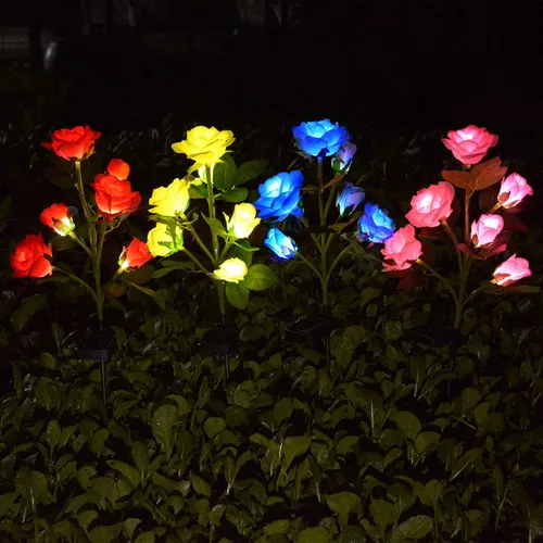 Vista 7 de [6 flores mejoradas] Luces de rosas artificiales alimentadas por energía solar, iluminación impermeable para decoración de jardín al aire libre