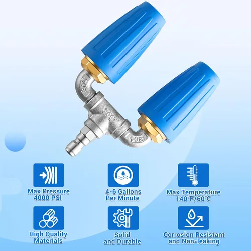 Vista 3 de Lavadora a presión con boquilla turbo doble, boquilla turbo giratoria de 360° con conector rápido de 1/4 pulgadas, boquilla doble turbo de orificio