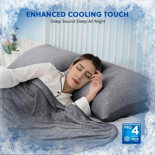 Vista 5 de HOMFINE Fundas de almohada refrescantes de tamaño estándar - Fibra de enfriamiento Q-Max 0.439 de doble cara para protector de almohada, funda