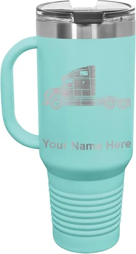 Vista 47 de LaserGram Taza de café aislada al vacío de 15 onzas, cabina de camión, grabado personalizado incluido (negro)