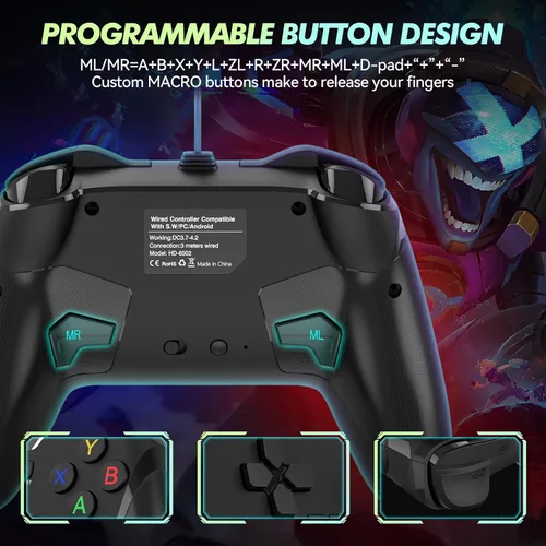 Vista 4 de Wired Controller for PCSteamAndroid(PhoneTabletTV BoxLaptop)SwitchTesla, 10ft USB Switch Pro Controller Gaming Controller Gamepad Joystick with