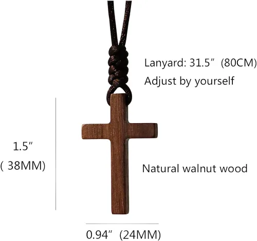 Vista 3 de Xianli Wang Collar con colgante de cruz de madera de nogal natural para hombres mujeres niños niñas niños adolescentes collar de regalo de madera