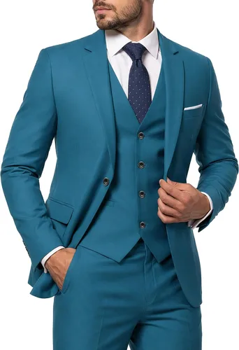 Vista 26 de MY'S Conjunto de traje de 3 piezas para hombre con corbata, chaqueta ajustada de un botón, chaleco y pantalones, blazer para fiestas, bodas, bailes