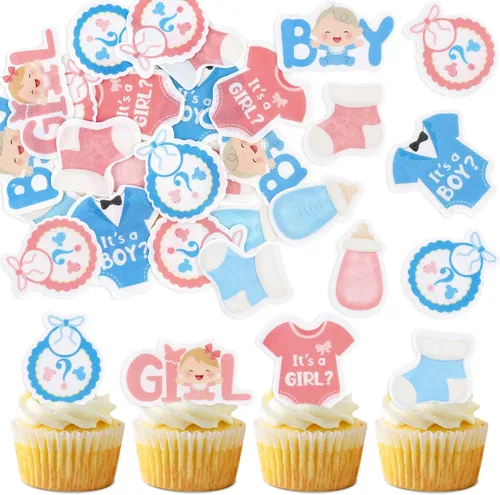 Vista 14 de 24 piezas de decoración para cupcakes con temática de "We Can Bearly Wait" Oso de globos brillantes, decoración temática de revelación de género