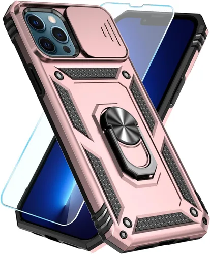 Vista 43 de SunStory Funda compatible con iPhone 12 Pro Max con protector de pantalla HD, cubierta de cámara deslizante y soporte de anillo giratorio