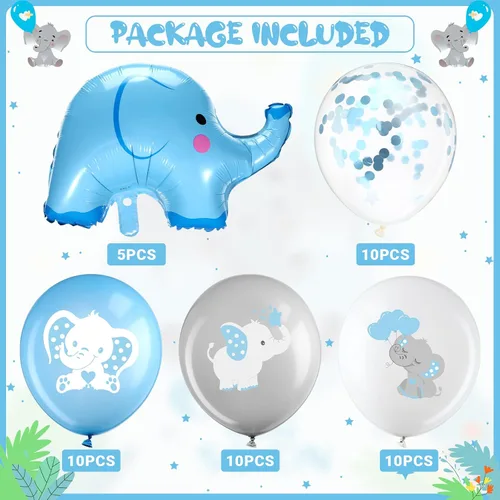 Vista 2 de Aoriher 45 globos de elefante de 12 pulgadas, globo de elefante para baby shower, para bebés, niños y niñas, revelación de género, suministros