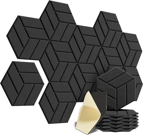 Vista 2 de 12PCS Sound Absorbing Wall Panels Polyester Texture Hexagonal Soundproof Foam for Bedroom Music Room Decorations Soundproof Wall White