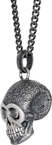 Vista 3 de Metro Jewelry Collar con colgante de calavera chapada en iones de diamante negro para hombres en acero inoxidable de 24 pulgadas con cadena redonda