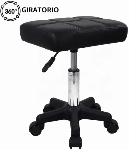 Vista 4 de FURWOO Taburete giratorio rectangular con ruedas, altura ajustable, silla giratoria para spa, salón de masaje, color negro
