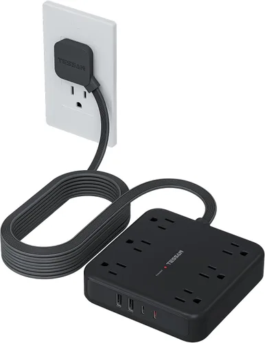 Vista 17 de TESSAN – Regleta de alimentación con USB, cable de extensión con 6 salidas ampliamente espaciadas 2100 Joules Surge Protector Power Strip, 6
