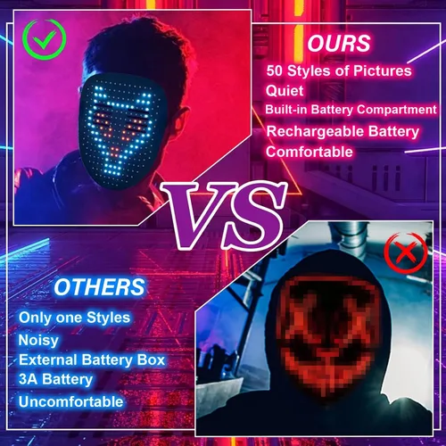 Vista 2 de Depointer Life Máscara LED con detección de gestos, máscara transformadora unisex con luz LED para disfraz, cosplay, fiesta, mascarada