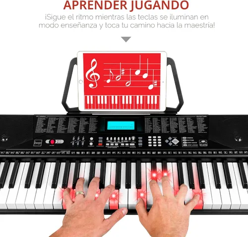 Vista 2 de Best Choice Products Juego completo de piano de teclado electrónico para principiantes de 61 teclas con teclas iluminadas, pantalla LCD