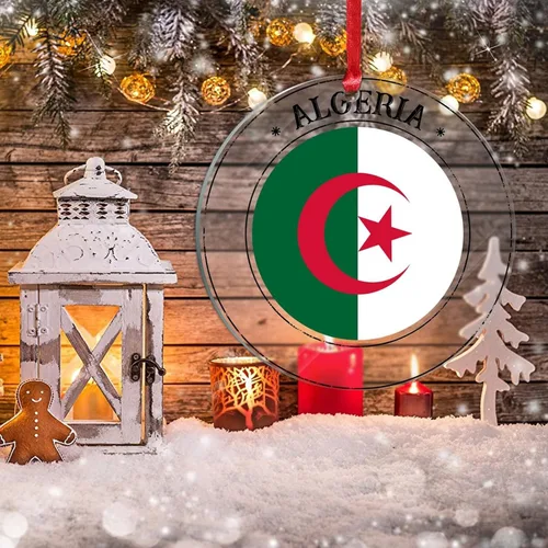 Vista 5 de Bandera de Argelia, adorno para árbol de Navidad, bandera nacional, Argelia, suministros colgantes de Navidad, suministros de fiesta de Navidad