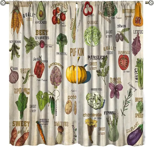 Vista 13 de Cortinas de chef para ventana, juego de 2 paneles para dormitorio y sala de estar, 42 x 45 pulgadas, a cuadros, cortinas temáticas de cocina