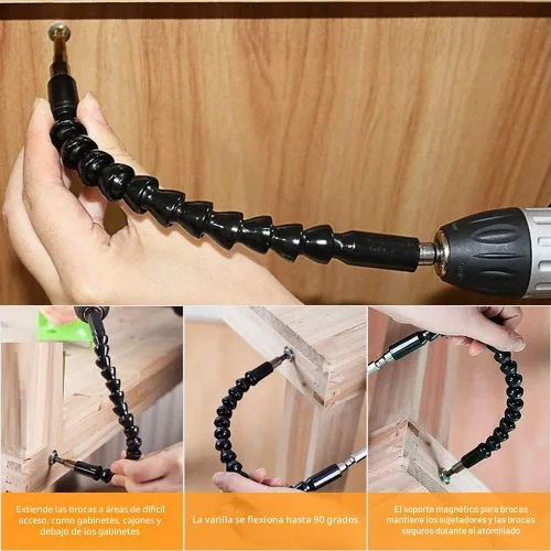 Vista 2 de Juego de extensión de broca flexible, incluye taladro de ángulo recto de 105°, extensión de taladro flexible, 3 piezas de adaptador de enchufe