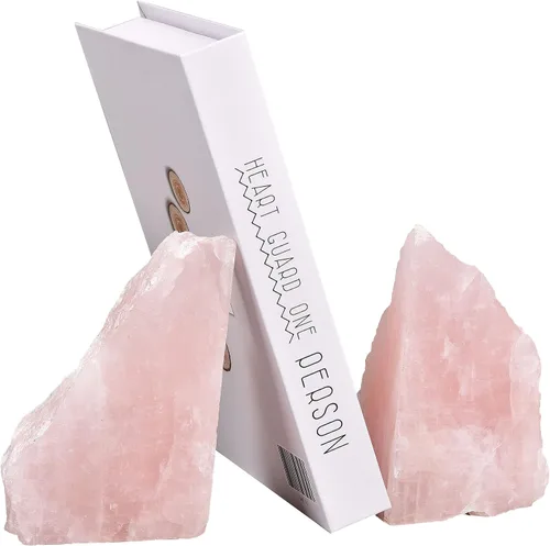 Vista 2 de AMOYSTONE Sujetalibros de cristal de cuarzo rosa para decoración de biblioteca de oficina
