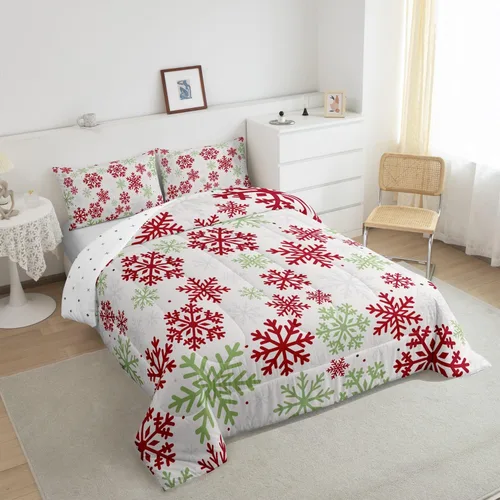 Vista 4 de Erosebridal Juego de edredón de Navidad, tamaño individual, relleno de edredón mágico de invierno con copos de nieve para adultos, niños, mujeres