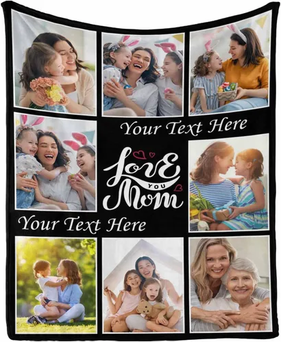 Vista 25 de InterestPrint Manta con foto, regalos personalizados para mamá, manta de collage de fotos personalizada para mamá de hija e hijo para cumpleaños