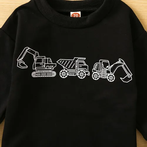 Vista 4 de Sudadera de cuello redondo para bebé, con estampado de excavador, manga larga, para otoño e invierno, ropa casual