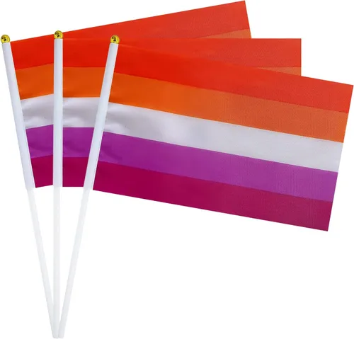 Vista 8 de Bandera bisexual con bandera bi, pequeña mini banderas de mano con orgullo bisexual en palos para desfiles, fiestas, festivales y decoraciones