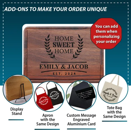 Vista 8 de Tabla de cortar personalizada de regalo para Navidad, ideas de regalo para pareja propietaria de casa, tabla de cortar de bambú personalizada Home