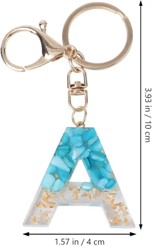 Vista 6 de NUOBESTY Llavero de resina del alfabeto con letra inicial A, colgante para llave de automóvil, adorno para bolso, bolso, color azul