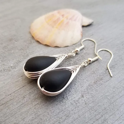Vista 39 de Yinahawaii Handmade Sea Glass Earrings, Hawaiian Jewelry, Wire Braided Earrings Teardrop Earrings, Beach Jewelry Sea Glass Jewelry For Women Cobalt