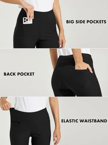 Vista 3 de Willit Pantalones de golf para mujer elásticos casuales de meter de secado rápido con control de abdomen