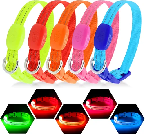 Vista 7 de Collares de perro con luz Visinite para perros pequeños, collar de perro LED recargable, collar de perro iluminado totalmente ajustable, collares